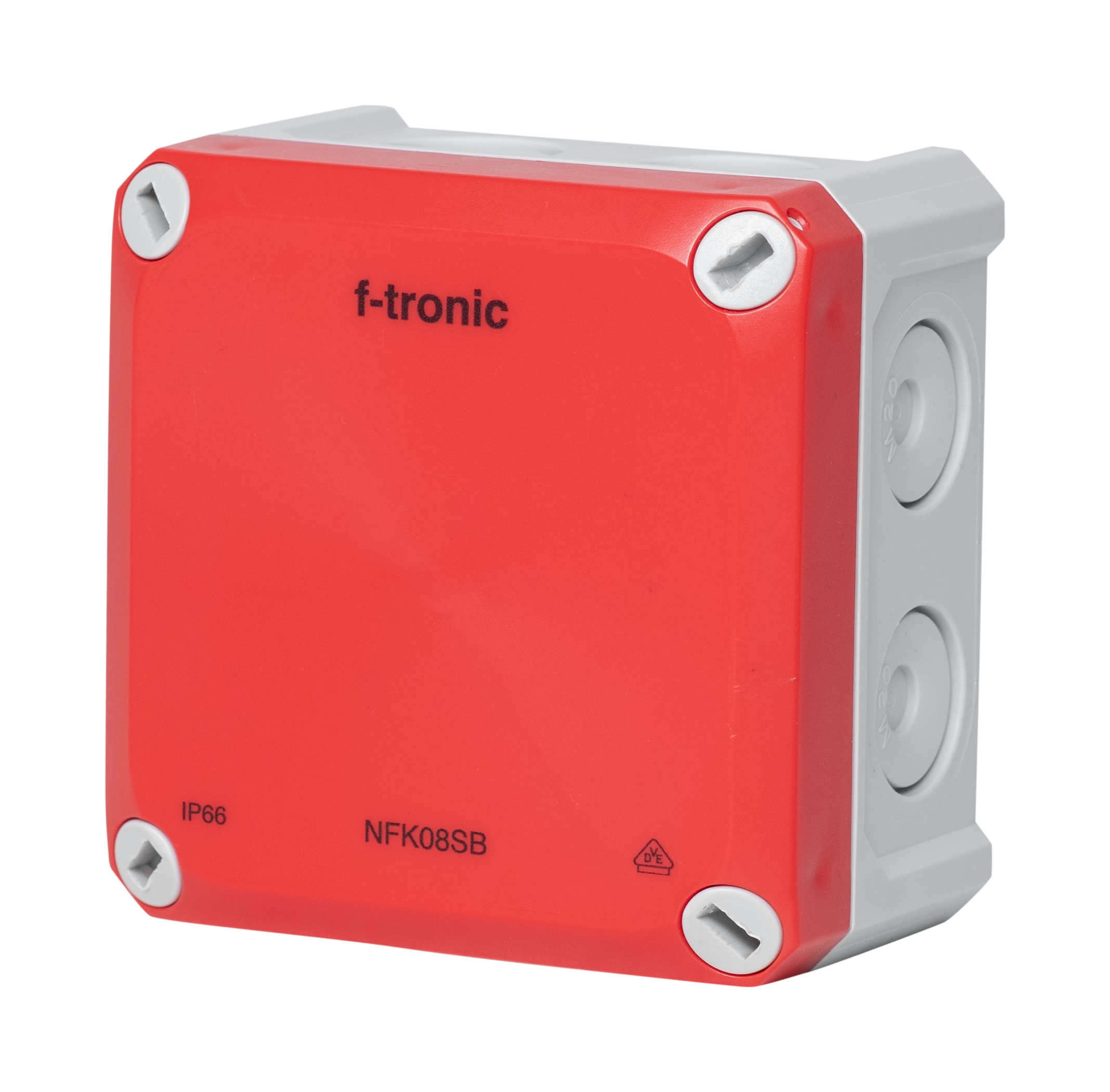 F-Tronic FR-Abzweigkasten 85x85x54mm, Durchstoßmembran IP66, PS, grau/rot, Sicherheitsbeleucht. F-Tronic FR-Abzweigkasten 85x85x54mm, Durchstoßmembran IP66, PS, grau/rot, Sicherheitsbeleucht.